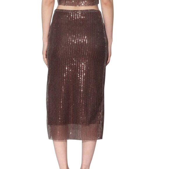 Walter Baker Crista Skirt City Sequin Mink Brown Size 4 Midi NWT MSRP $268 - Picture 4 of 14